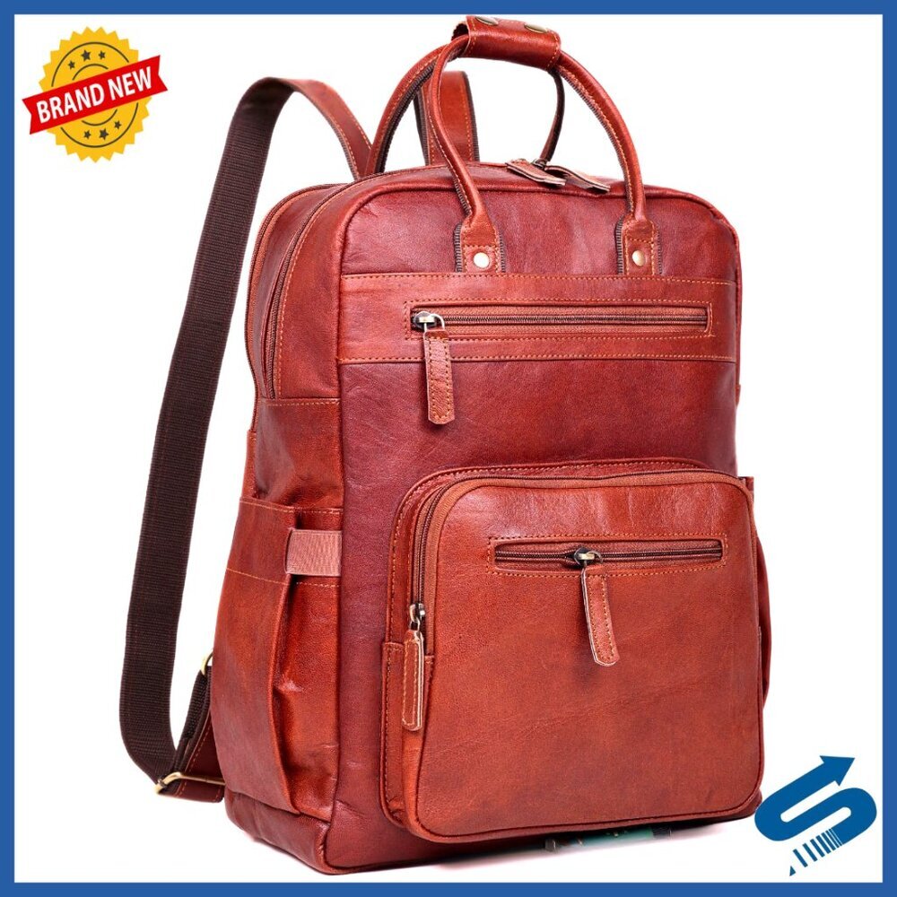 Genuine Leather Laptop Backpack Professional Travel Rucksack Elegant Classic
